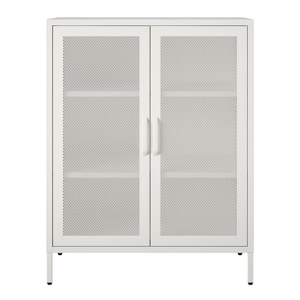 Sunset District 2 Door Accent Cabinet-Mesh Metal Locker, Soft White