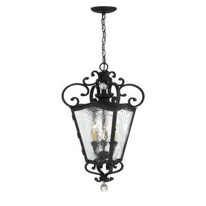 Brixton Ivey 3-Light Sand Coal and Soft Brass Accents Outdoor Lantern Pendant with Clear Ripple Glass