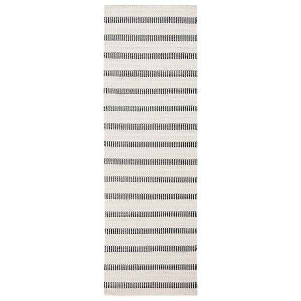 Vermont 2 ft. x 13 ft. Black/Ivory Striped Chevron Runner Rug