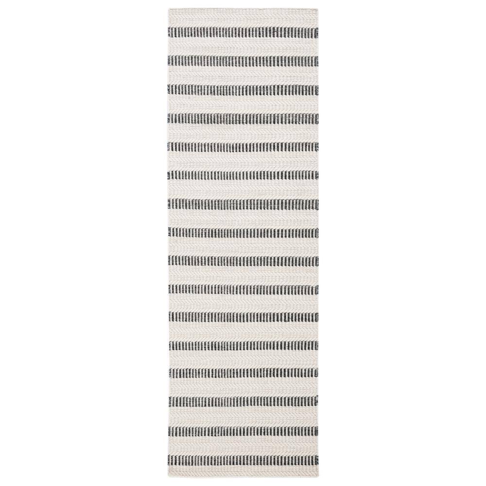 Handmade Black and White Striped Wool Runner Rug