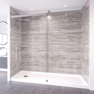 Driftwood-Tetherow 60 in. x 32 in. x 99 in. Floor/Ceiling Base/Wall/Door Shower Stall/Kit Chrome Left