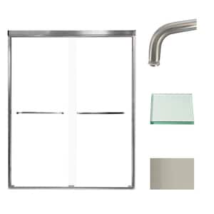 Cara 59 in. W x 76 in. H Sliding Semi-Frameless Shower Door in Brushed Stainless with Clear Glass
