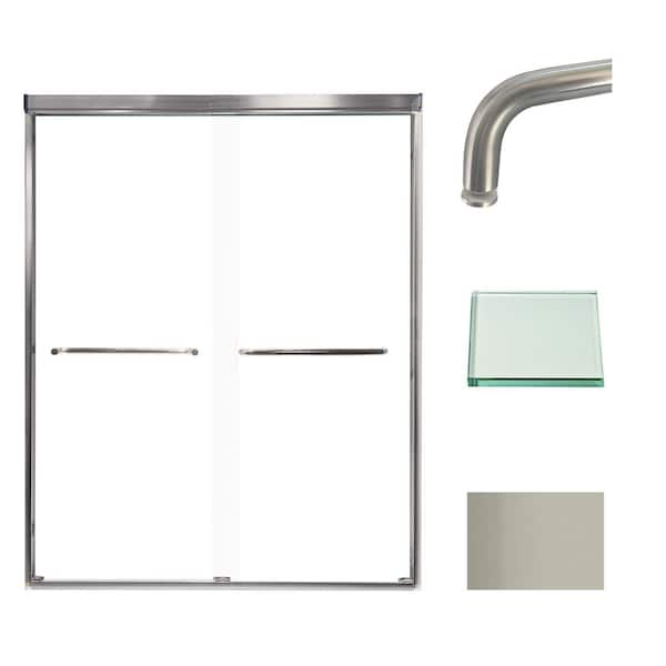 Transolid Cara 59 in. W x 76 in. H Sliding Semi-Frameless Shower Door in Brushed Stainless with Clear Glass