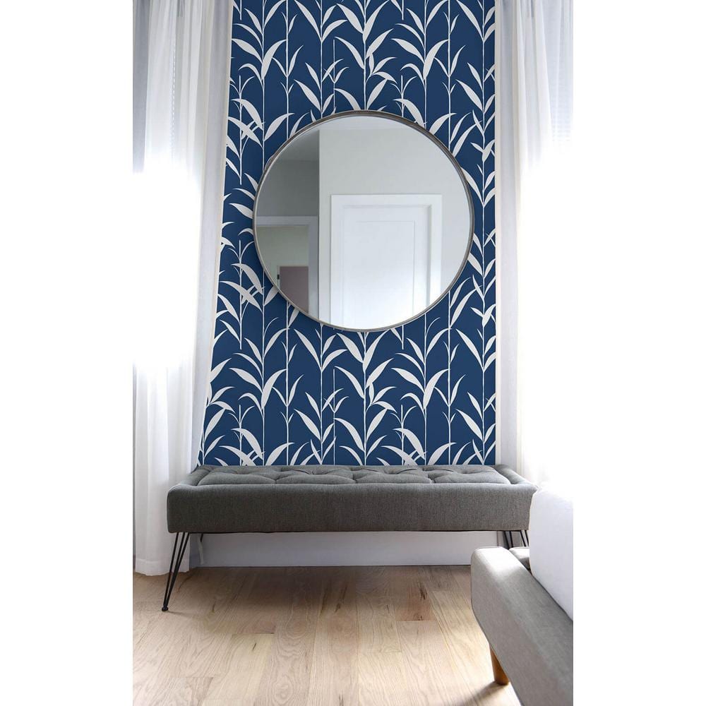Navy Blue Bamboo Leaves Self-Adhesive Vinyl Wallpaper