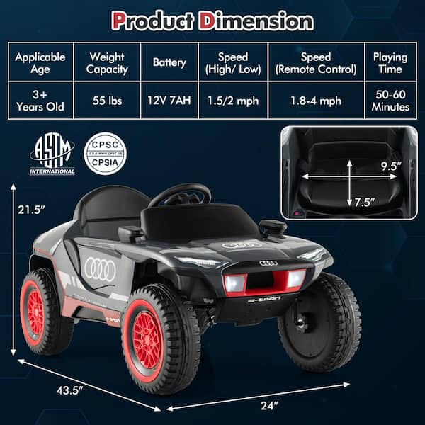 Gymax 11 in. 12V Licensed Audi Kids Ride-On E-torn Racing Gymax 11 in. 12V Licensed Audi Kids Ride-On E-torn Racing