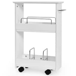 18 in. W x 8 in. D x 25.5 in. H White Slim Rolling 3-Tier Bathroom Mobile Shelving Linen Cabinet with Handle