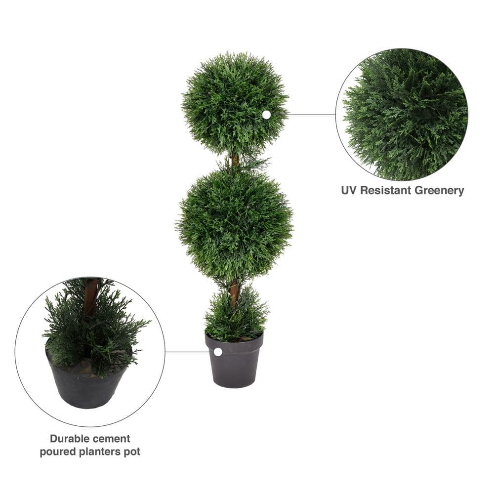 Elegant Outdoor Boxwood Double Ball Topiary with White Lights, 37"x11"
