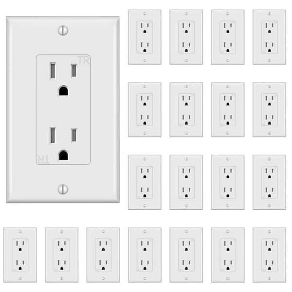 15 Amp 125-Volt Tamper-Resistant Outlet White Self-Grounding 2-Pole with (20-Pack)