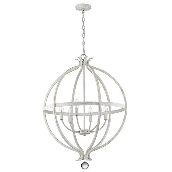 60-Watt 6 Light Metal Pendant Light with Crystal, No Bulbs Included