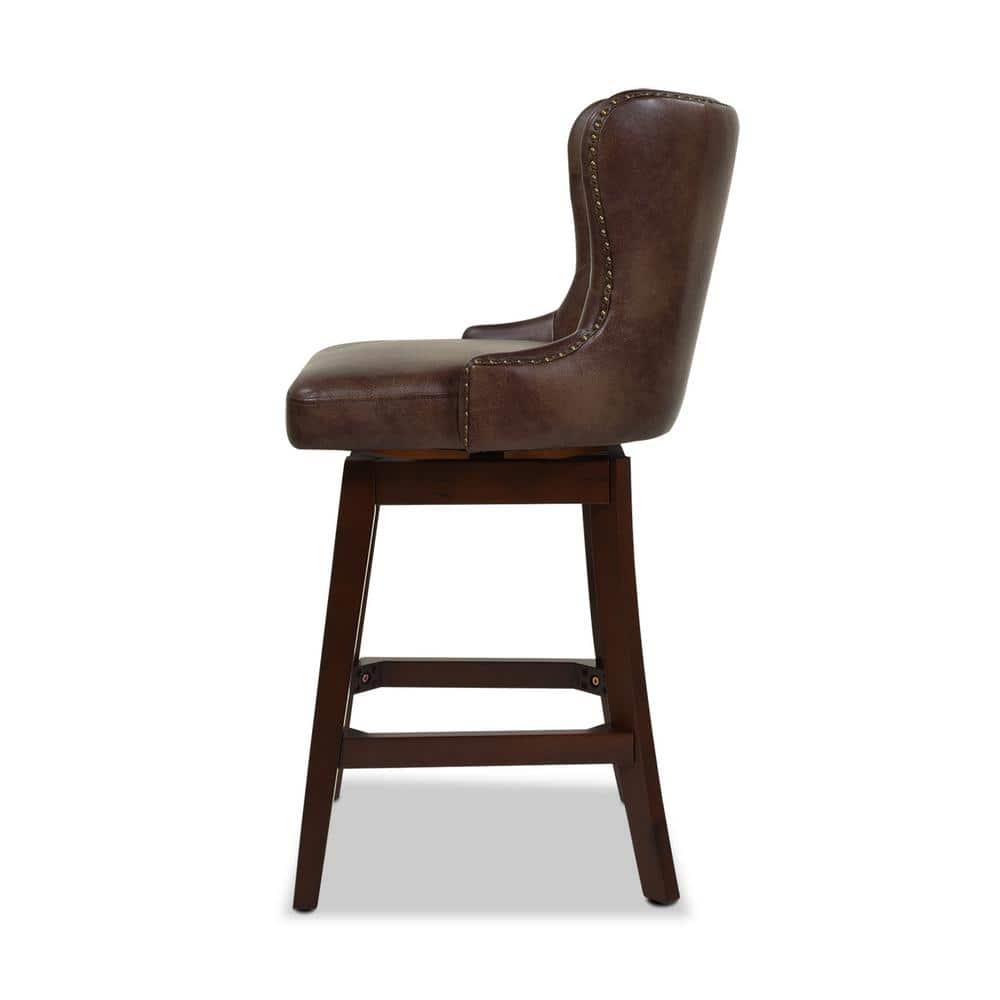 Holmes Mid Brown Leather 360 Swivel Counter-Height Barstool