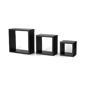 4 in. x 9 in. x 9 in. Black Wood Decorative Cubby Wall Shelves