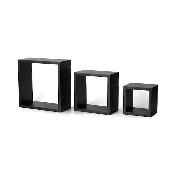 Cubilan 4 in. x 9 in. x 9 in. Black Wood Decorative Cubby Wall Shelves