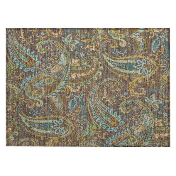 Chocolate 2 ft. x 3 ft. Woven Paisley Polyester Rectangle Indoor/Outdoor Area Rug