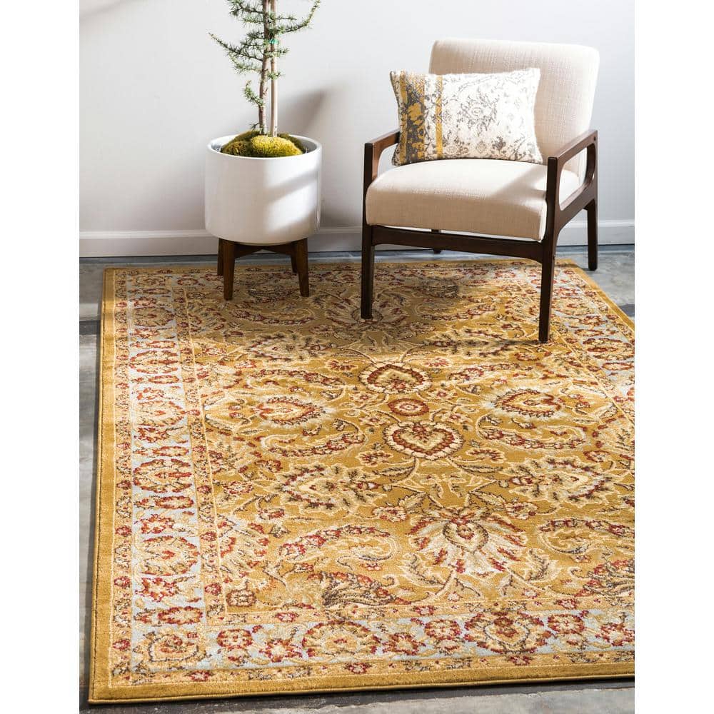 Voyage Dark Yellow Floral Rectangular Synthetic Area Rug