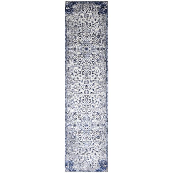 2 ft. x 8 ft. Gray, Ivory Floral Runner Rug