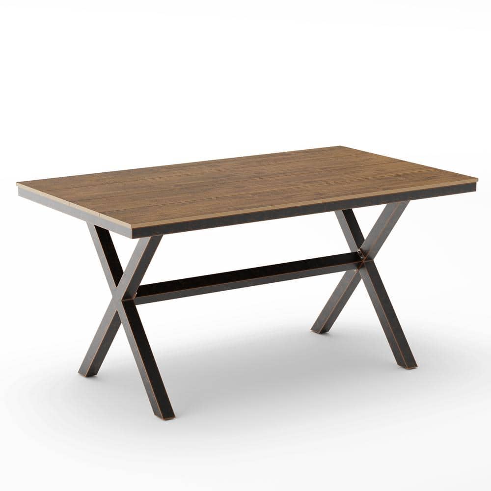 LUE BONA 59 in. Brown Rectangular Metal Outdoor Dining Table