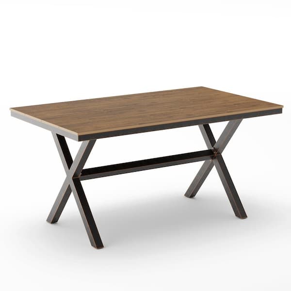 LUE BONA 59 in. Brown Rectangular Metal Outdoor Dining Table with X
