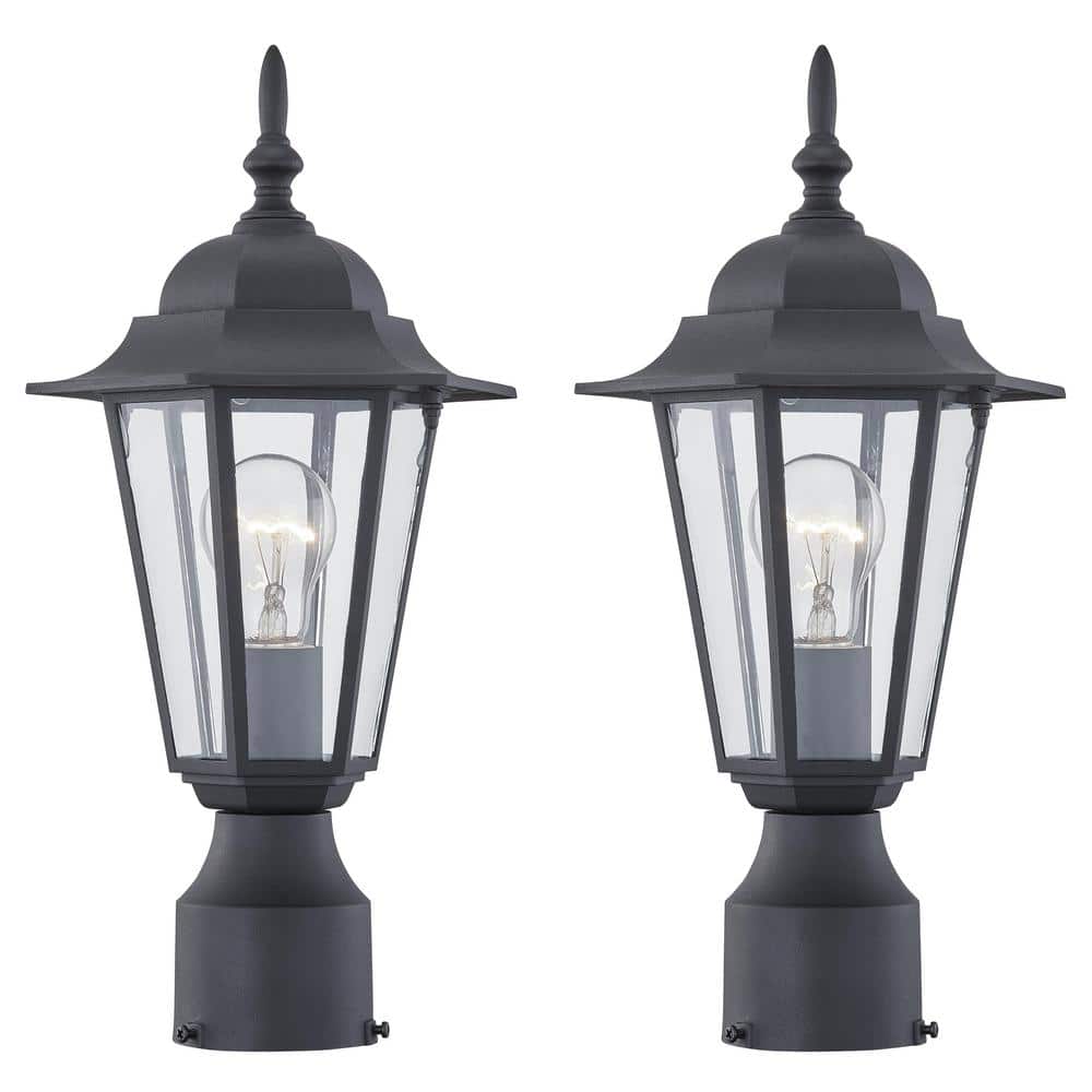 15 in. 1-Light Black Hardwired Outdoor Lamp Metal Waterproof 2 Post Light S