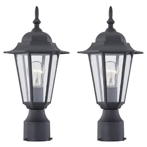 15 in. 1-Light Black Hardwired Outdoor Lamp Metal Waterproof 2 Post Light Sets with No Bulbs Included (2-Pack)