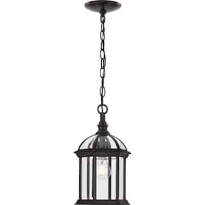 Dillard 1-Light Antique Bronze Outdoor Pendant Light with Beveled Glass Shade Outdoor Hanging Lantern