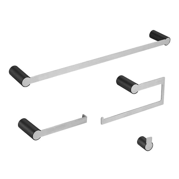 Bathroom Hardware Set Black and Nickel 4-Pieces Bathroom Towel Rack 24 Inches Bathroom Accessories Set