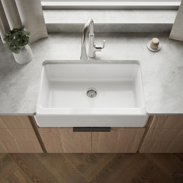 Elmbrook Cast Iron 33 in. Single Bowl Farmhouse Apron Front Kitchen Sink in White