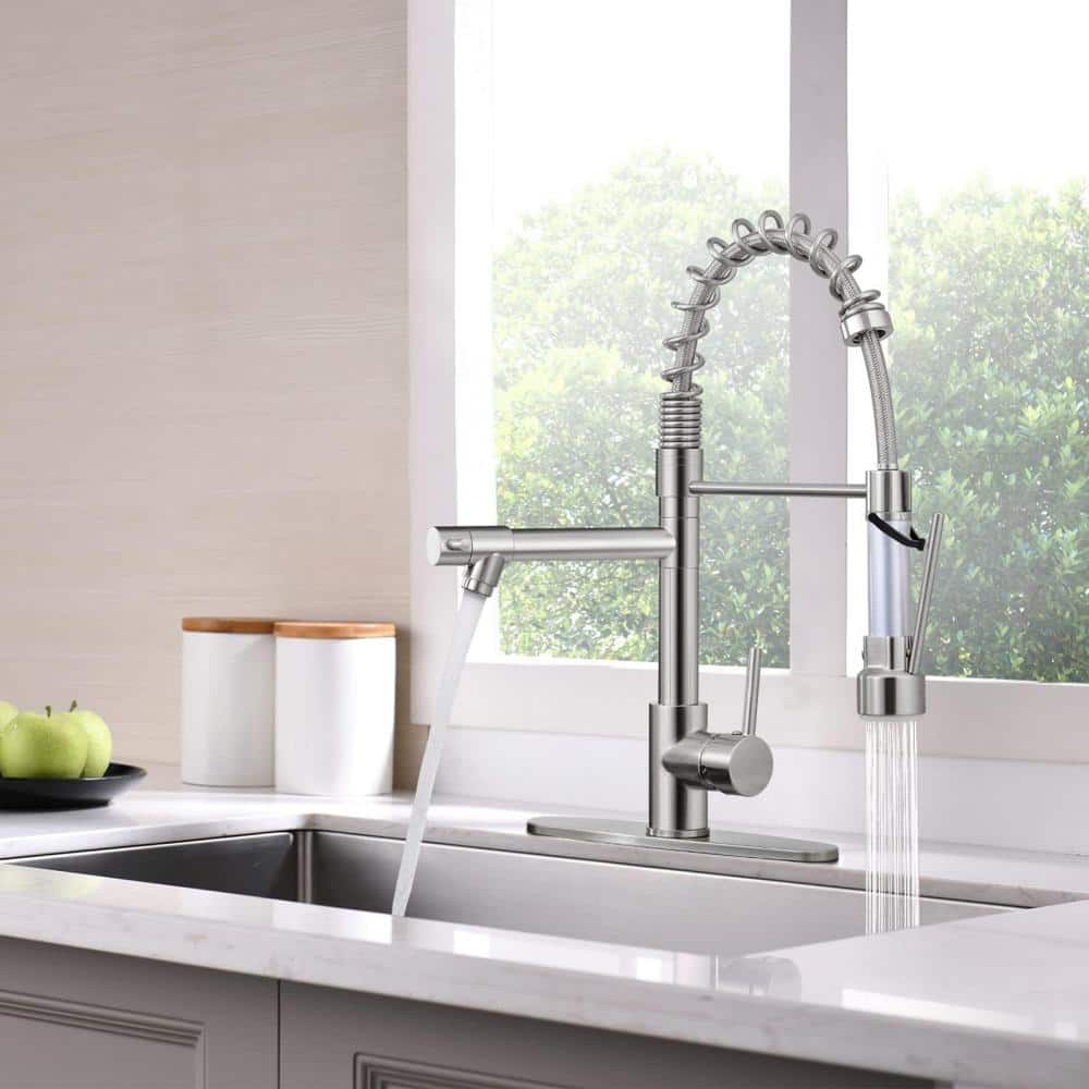 Brushed Nickel Stainless Steel Pull Down Kitchen Faucet with Sprayer