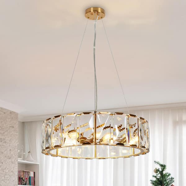 Ethel 6-Light Plating Brass Drum Chandelier with Crystals and No Bulbs Included