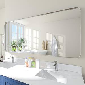 72 in. W x 32 in. H Rectangular Aluminum Framed Wall Bathroom Vanity Mirror in Silver