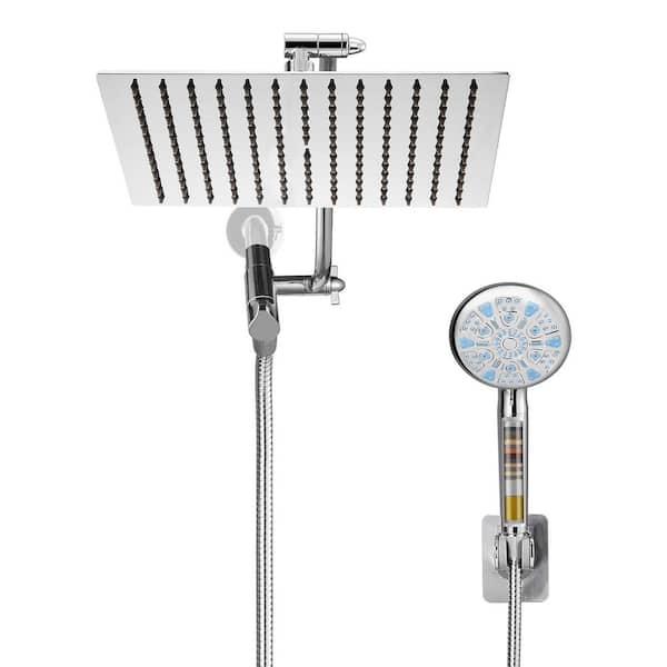 Rainfall 9-Spray Wall Mount Dual Shower Head and Handheld Shower Head with Filter 2.5 GPM in Chrome