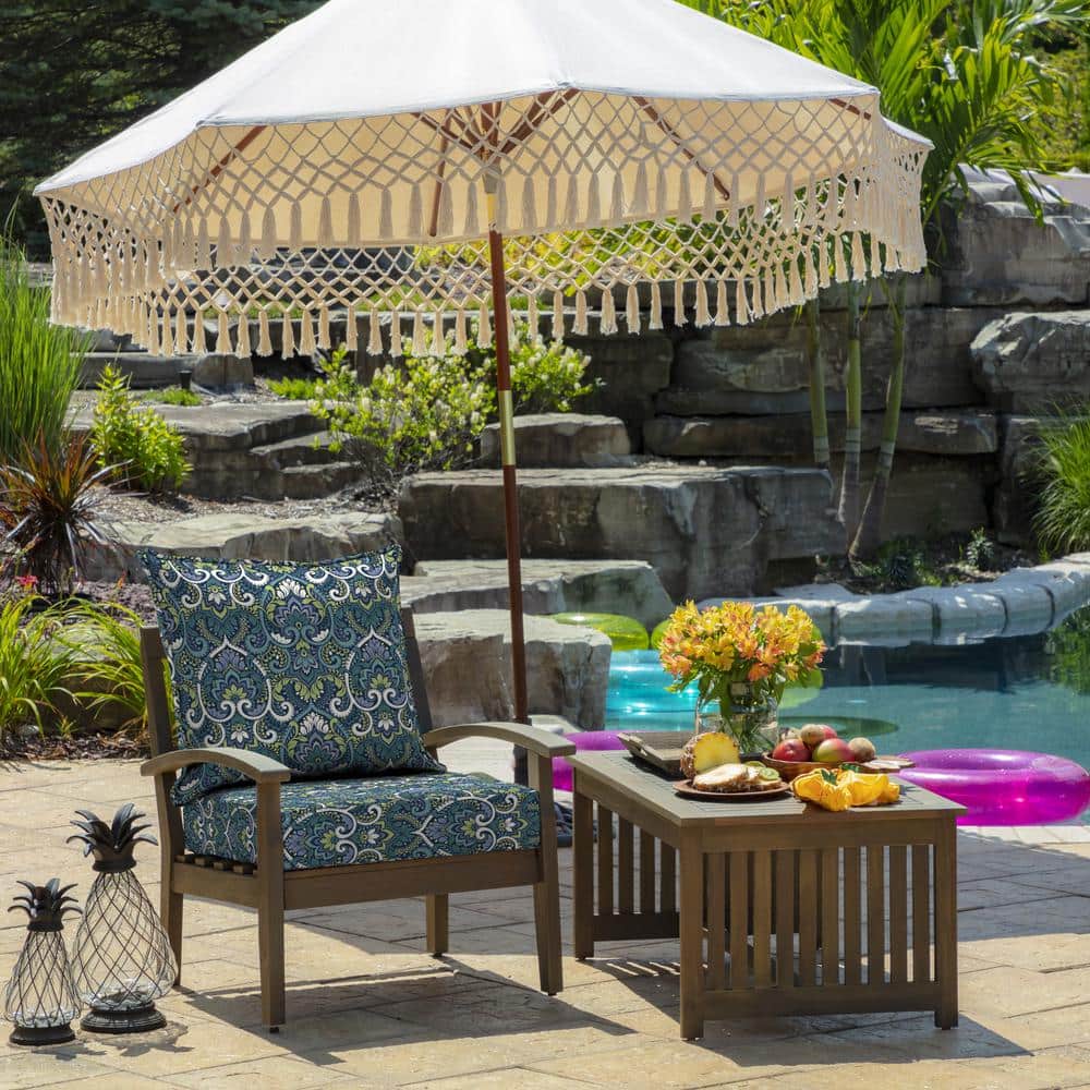 Sapphire Aurora Blue Damask Outdoor Chair Cushion Set