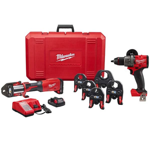 Milwaukee M18 Lithium-Ion Brushless Cordless Copper FORCE LOGIC Press Tool Kit with Jaws Kit and M18 FUEL 1/2 in. Hammer Drill