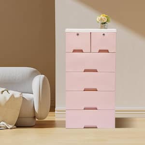 Pink 5-Tire Modern Free-Standing Plastic Cabinet with 6-Drawers and 4-Wheels