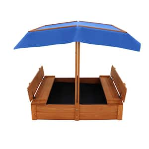 3.9 ft. W x 3.9 ft. L Beach Patio Natural Wood Sandbox with Cover and 2 Benches