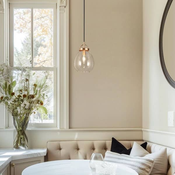 1-Light Dark Gold Kitchen Pendant Light, Modern Hanging Light with Oval Clear Glass Shade for Dining Room