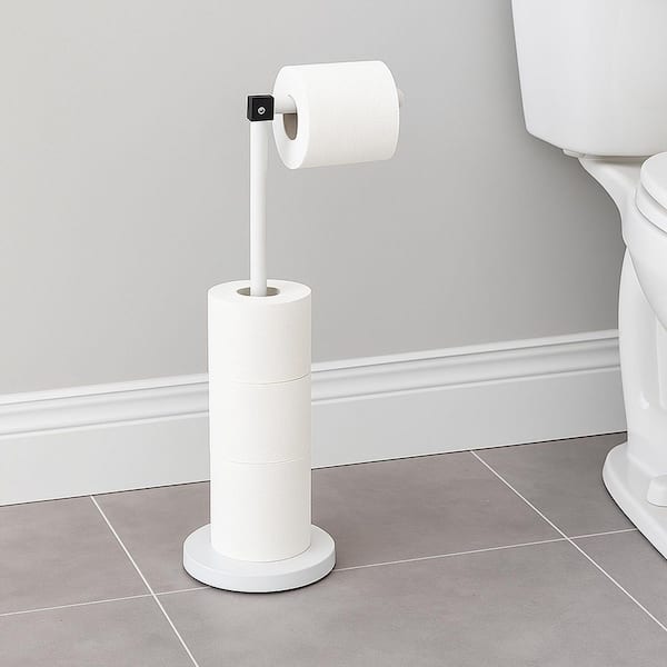 EVIDECO French home goods Toilet Tissue Roll Paper Dispenser and Reserve with Removable Arm Metal in White