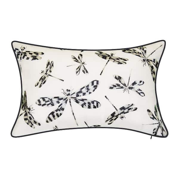 Indoor and Outdoor Embroidered Dragonflies 13 in. x 20 in. Decorative Pillow