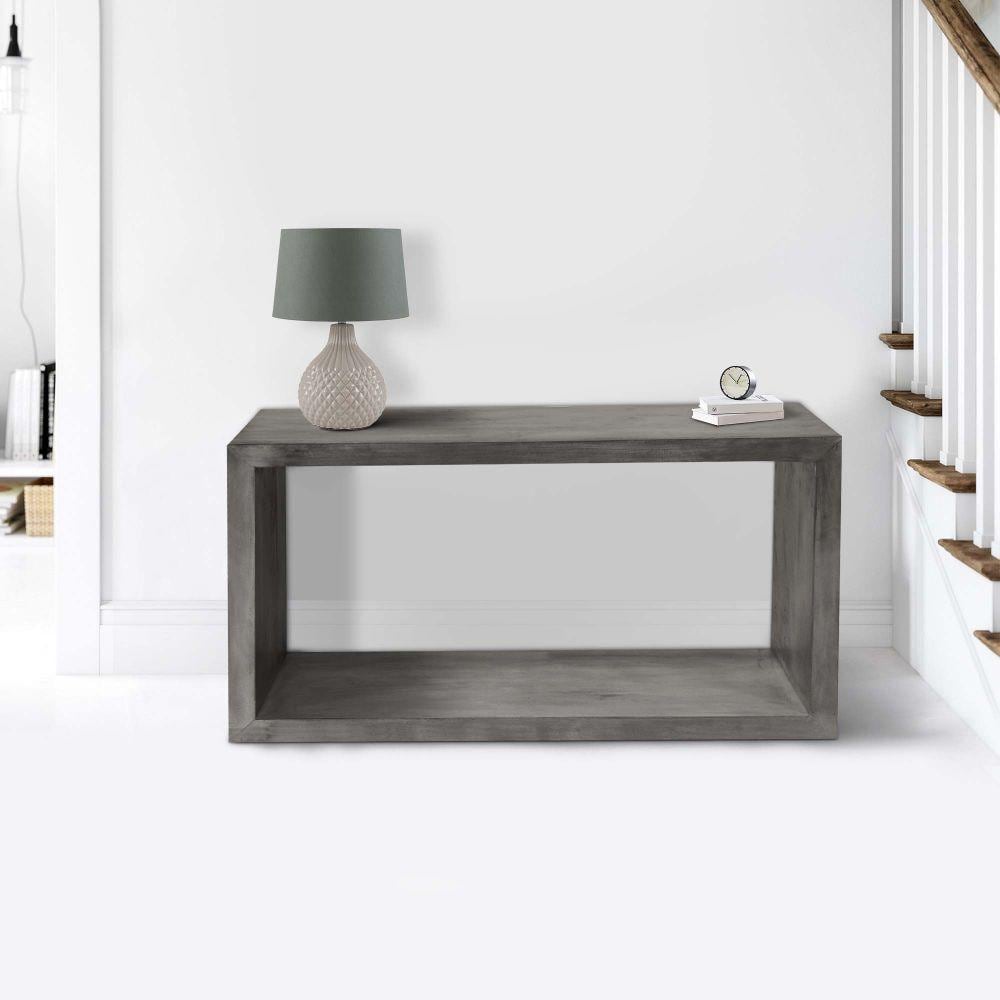 Retro Charcoal Gray 52" Mango Wood Console Table with Open Shelf