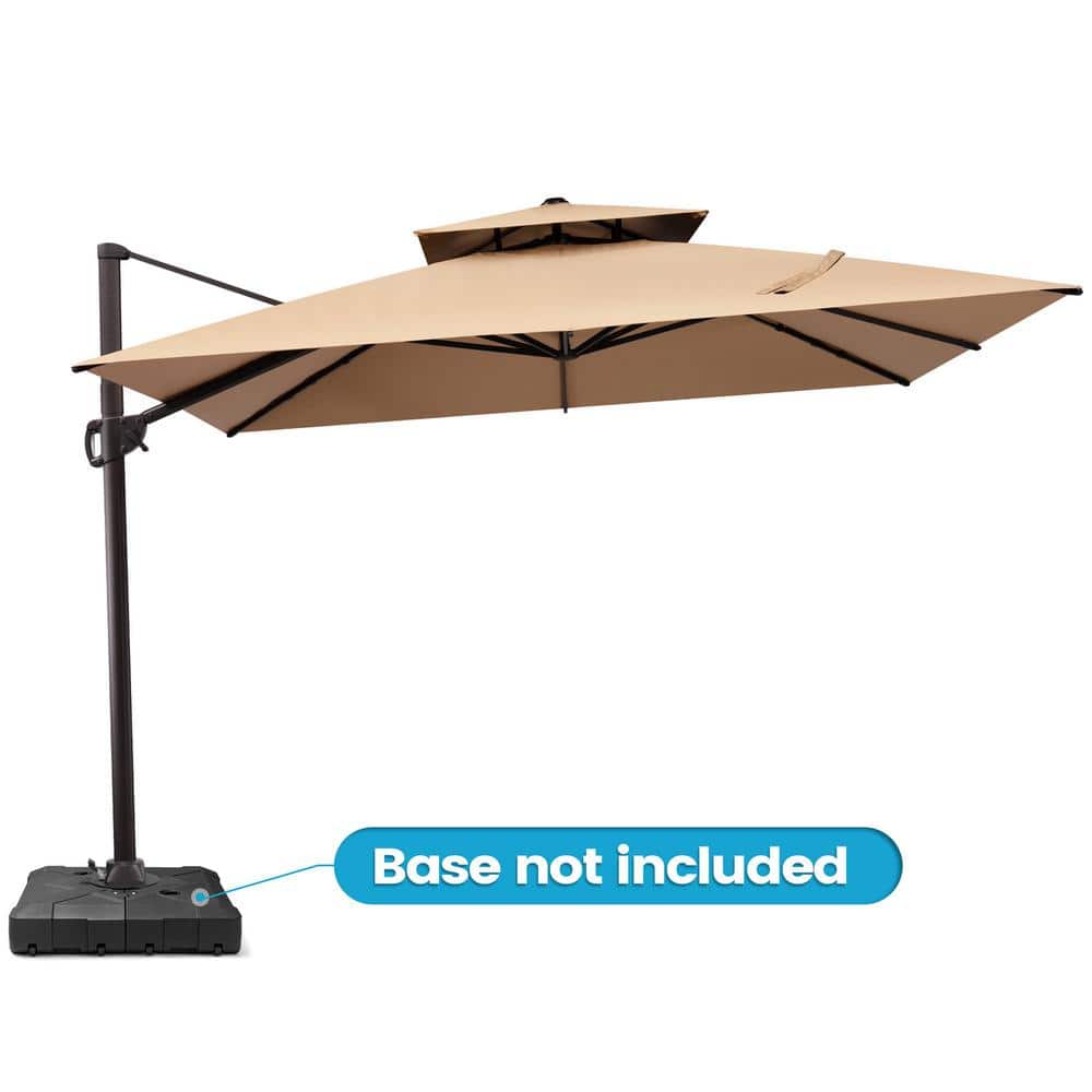 11 ft. Tan Square Cantilever Patio Umbrella with Metal Pole