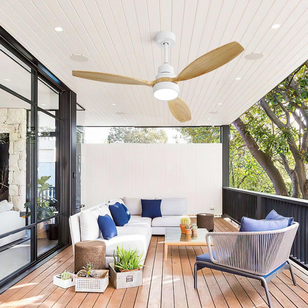 52 in. Indoor Modern Ceiling Fan White 3 Solid Wood Blades Remote Control Reversible DC Motor with LED Light price history on PriceWatchPro