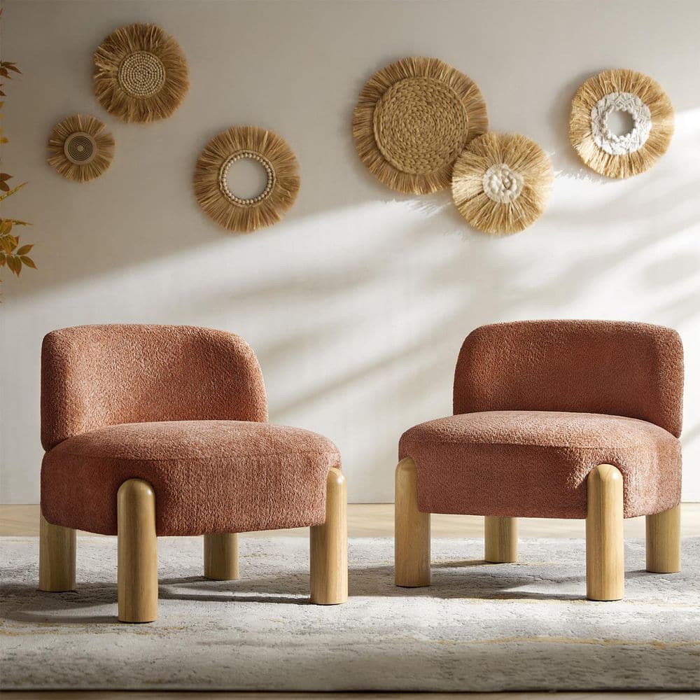 Susanna Rust 28 in. W Modern Upholstered Accent Chair with Solid Wood Legs (Set of 2)