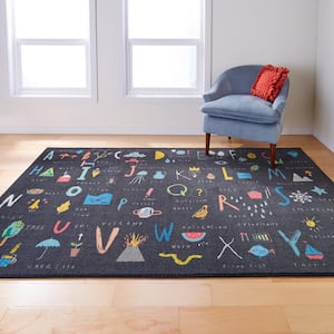 ABC Letters Black 3 ft. 4 in. x 5 ft. Whimsical Area Rug