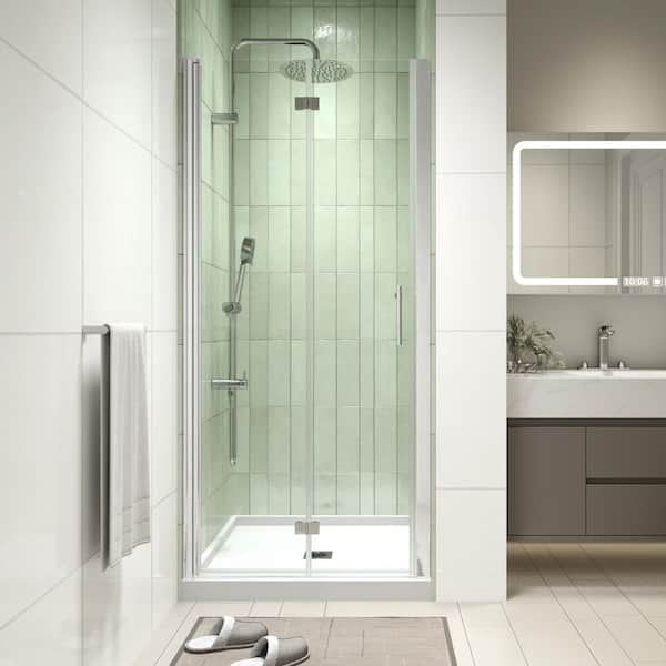 Modern 32 in. W x 72 in. H Bi-Fold Frameless Shower Door in Chrome Finish with 1/4 in. (6mm) Clear Glass