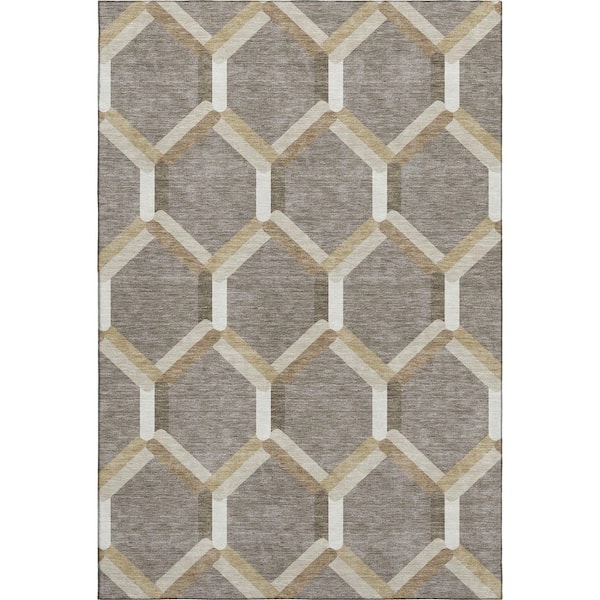 Mayfield Premium Machine Washable Abstract AMF2343 Taupe 10 ft. x 14 ft. Area Rug
