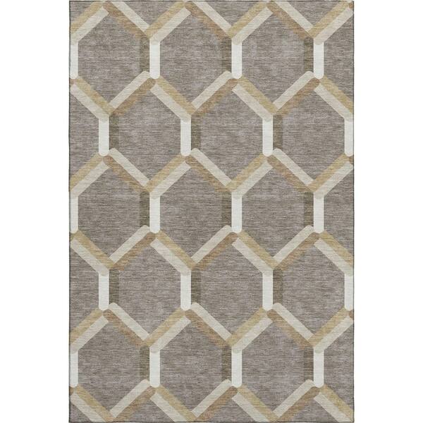 Mayfield Premium Machine Washable Abstract AMF2343 Taupe 8 ft. x 10 ft. Area Rug
