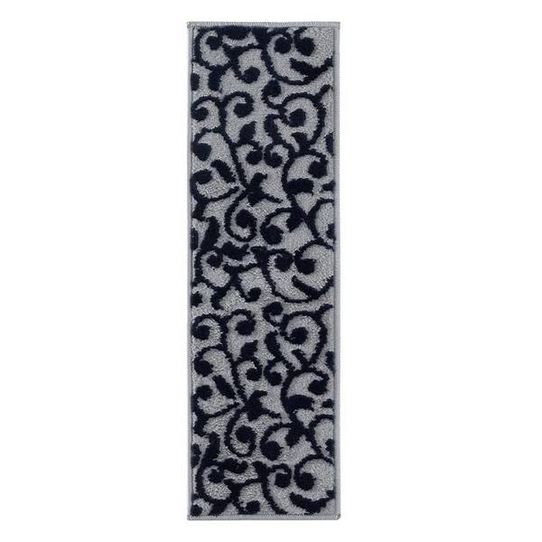 Leaves Collection Navy 9 in. x 28 in. Polypropylene Stair Tread Cover (Set of 13)