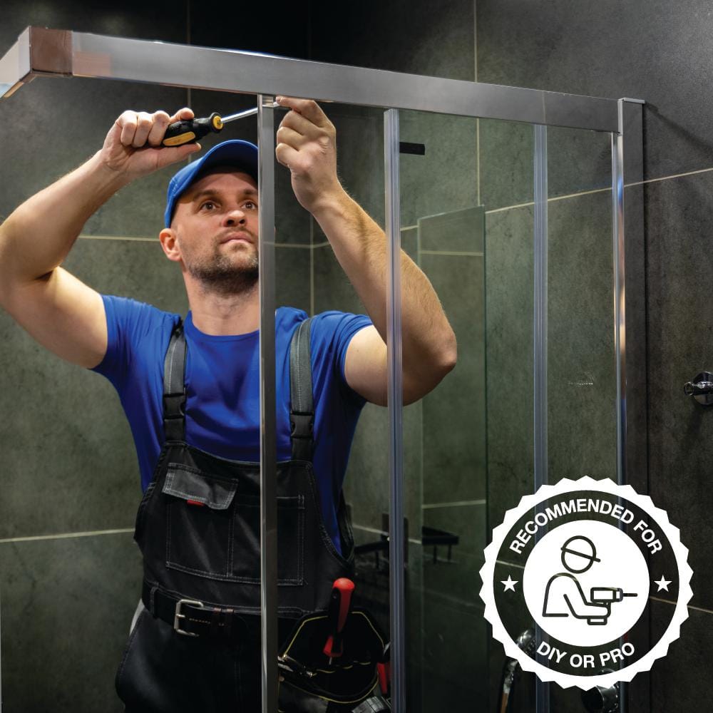 French Corner 34.5" Black Framed Sliding Shower Enclosure