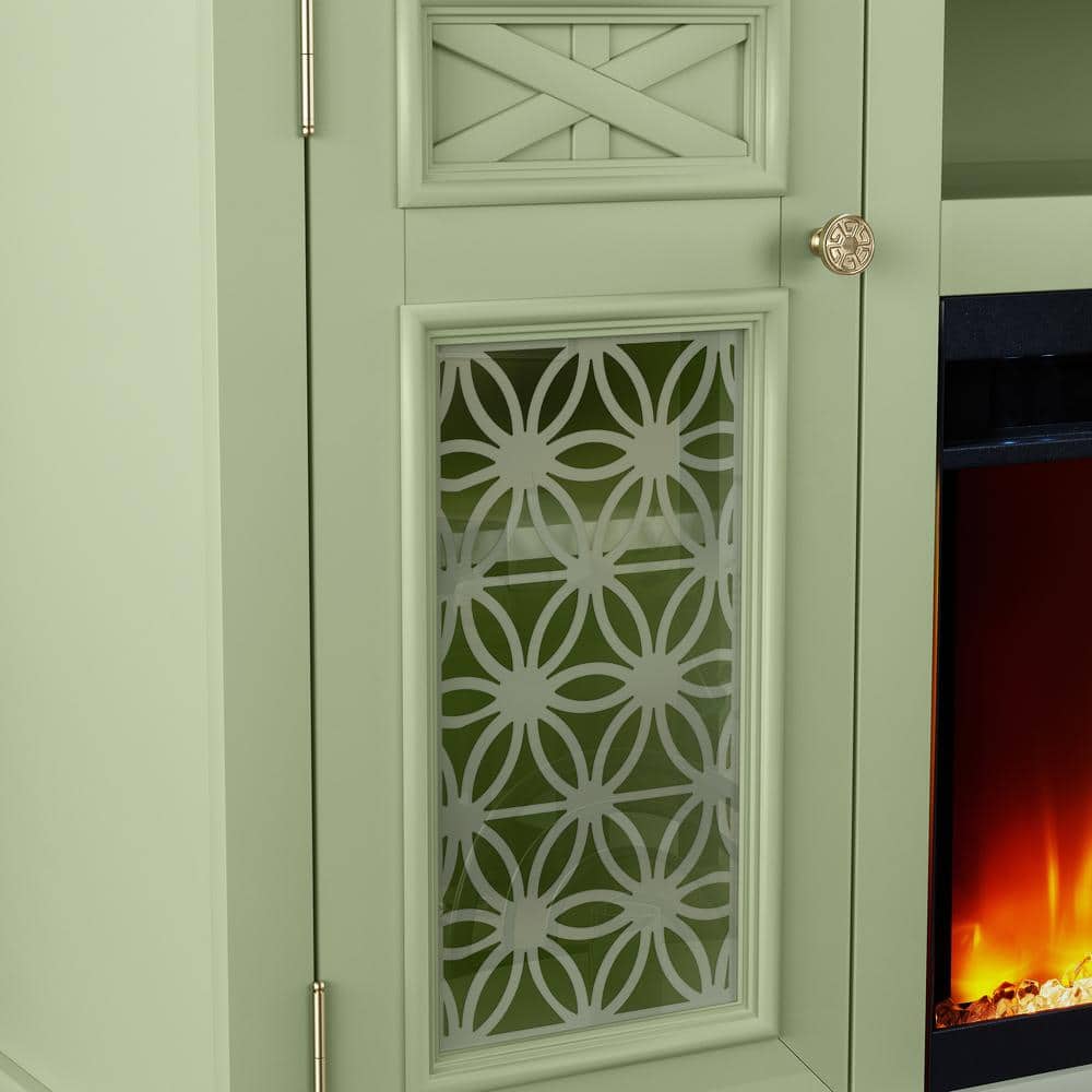 Festivo Green 70" TV Stand with Fireplace and Cabinets