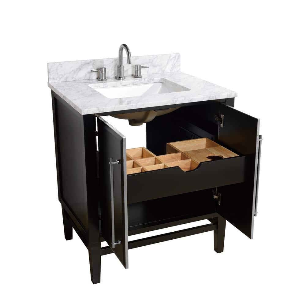Mason 30" Black Solid Wood Vanity with Carrara Marble Top