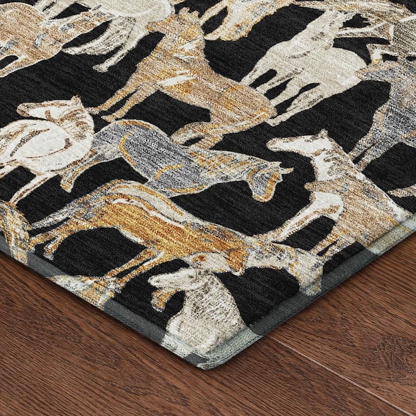 Mayfield Premium Machine Washable Abstract AMF2520 Black 10 ft. x 14 ft. Area Rug